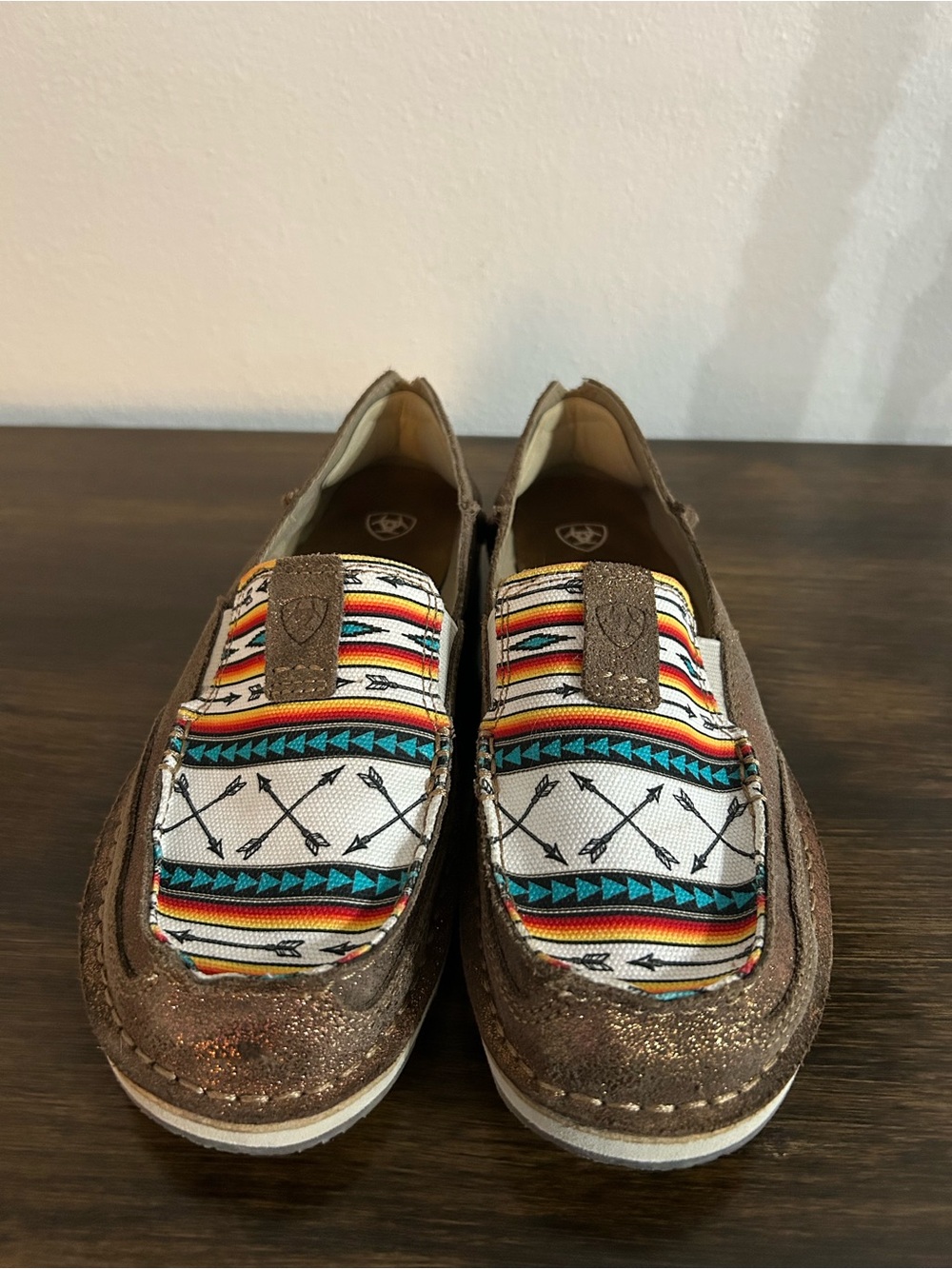 Ariat Brown Slip-On Loafers with Aztec Striped Vamp